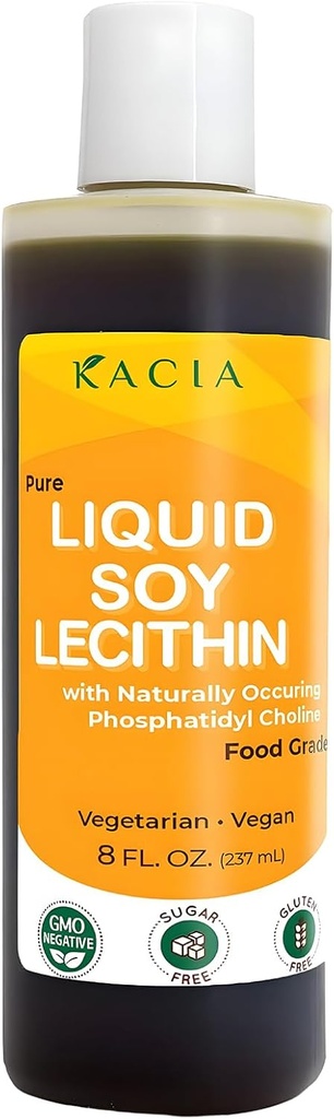 Kacia Pure Lecytyna sojowa Płyn 124; Lecytyna wegańska 8 oz 124; Emulgator i stabilizator naturalnej żywności do pieczenia towarów i czekoladek 124; Lecytyna Soy Moisturize w kreacji kosmetycznych skóry i włosów