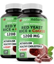 Red Yeast Rice 1200 mg Kapsułki z CoQ10 - Zachowanie Zdrowych poziomów cholesterolu, Herbal Heart Health Vegan Red Yeast Rice Supplement - Czerwony ryż Yeast z CoQ10 dla kobiet i mężczyzn - 120 Ct (2- Pack)