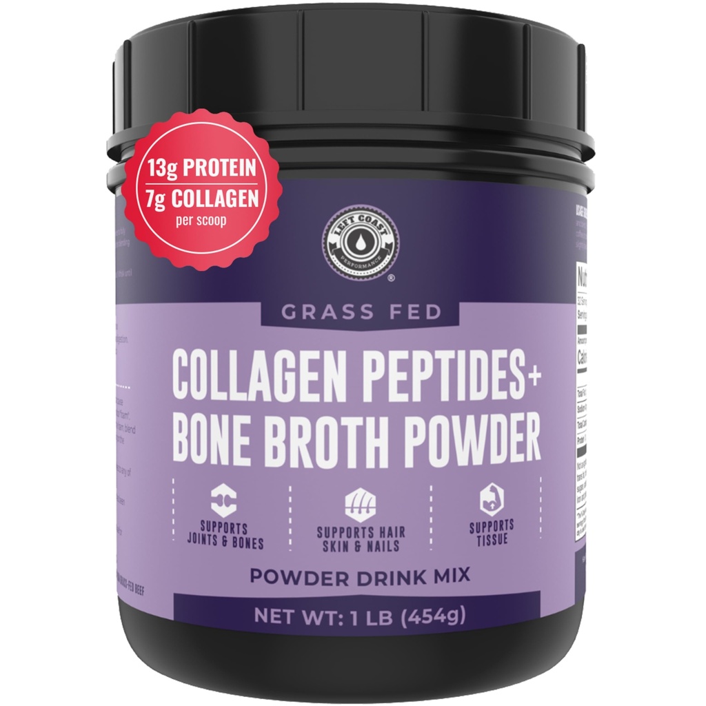 16oz Bone Broth Powder with Grass Fed Collagen Peptydes - niearomatyzowane, Zero Carb, Dairy Free, No Additives, No Fillers - Natural Source Type I and III - Grass Fed Bone Broth Collagen Powder