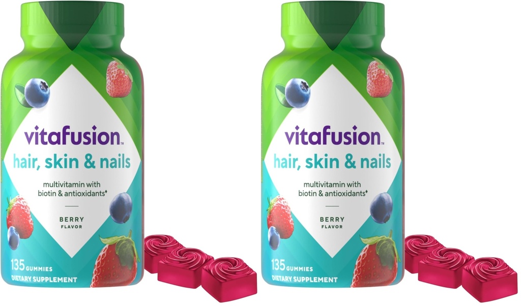 Witafuzja Przepięknych włosów, skóry i paznokci Multivitamin Plus Biotin i przeciwutleniacz Witaminy C & E, Malina Flavor, 135ct (45 Day Supply), z amerykańskiej numer jeden Gummy witaminy marki (Pack of 2)