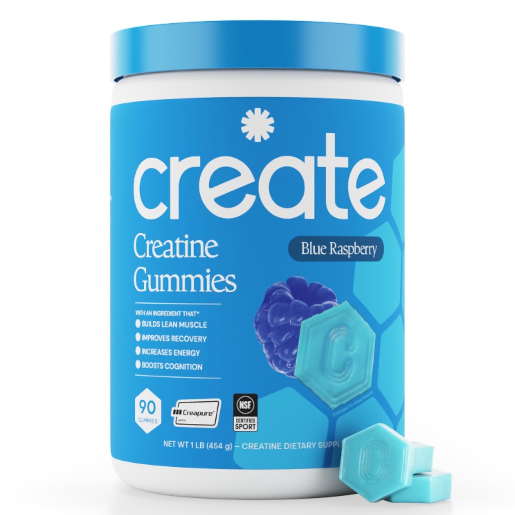 Stworzenie jednowodnych gumek dla mężczyzn i kobiet, Boost Focus, Siła, i Endurance, Formuła przeciw stopieniu, Wegan, Gluten- Free, Non-GMO, 1,5 g kreatyny na gumę (Blue Malina, 90 ct)