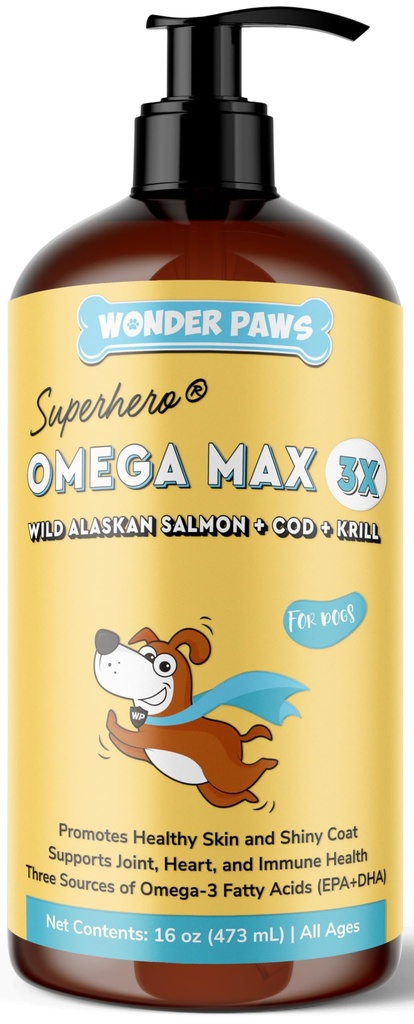 Wonder Paws Fish Oil for Dogs - Omega 3 for Dogs from Alaskan Salmon, Cod & Krill Oil - EPA DHA Fatty Acids - Less Shedding & Swędzenie - Skóra, Joint, Immune & Heart Health - Liquid Supplement (16 oz)