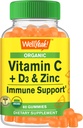 WellYeah Organic Witamina C + D3 + Gummie cynku - Wzmacnianie immunologiczne, Antyoksydant- bogaty i Bone Health Support, USDA Organic, Wegan i Non-GMO - Gluten- Free, Nut- Free Gummy - 60 Count