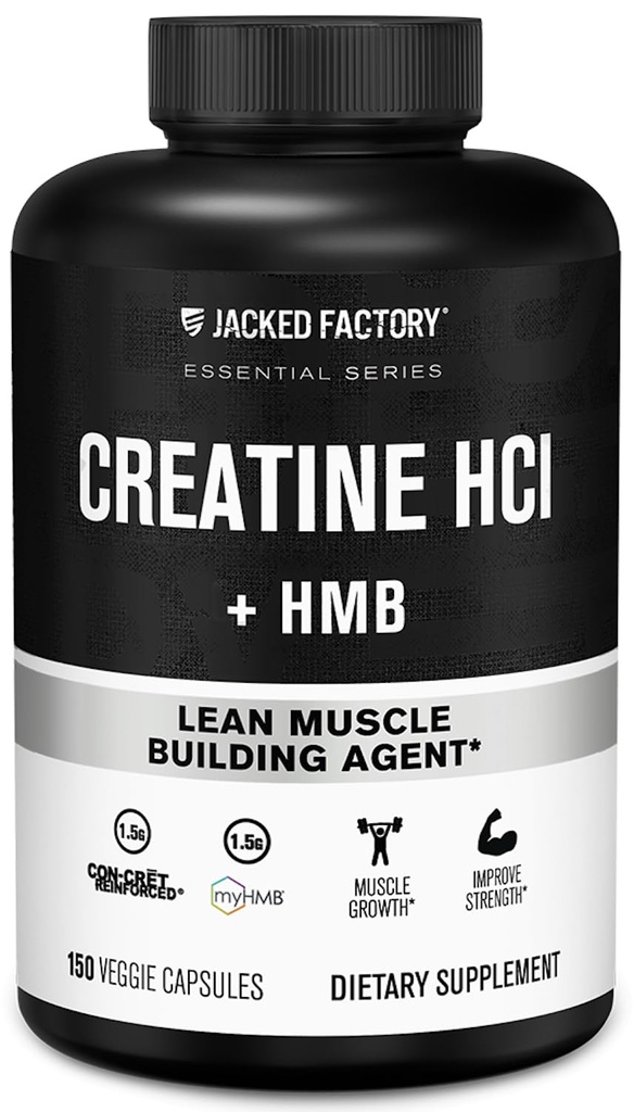 Jacked Factory Creature HCL + HMB kapsułki - Synergistic CON- CRET, myHMB, & Formuła witaminy D dla poprawy wzrostu, siły, & Zmniejszony podział mięśni - 150 kapsułek