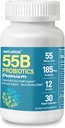 55B Probiotyka Premium - 55 Miliard CFU, 12 Szczepów, 185mg Prebiotyk - Immune Support, Digestive & Gut Health - Obsługuje sporadyczne zaparcia, Gaz & Bloating - 30 Kapsułek wegańskich, 30 Day Supply