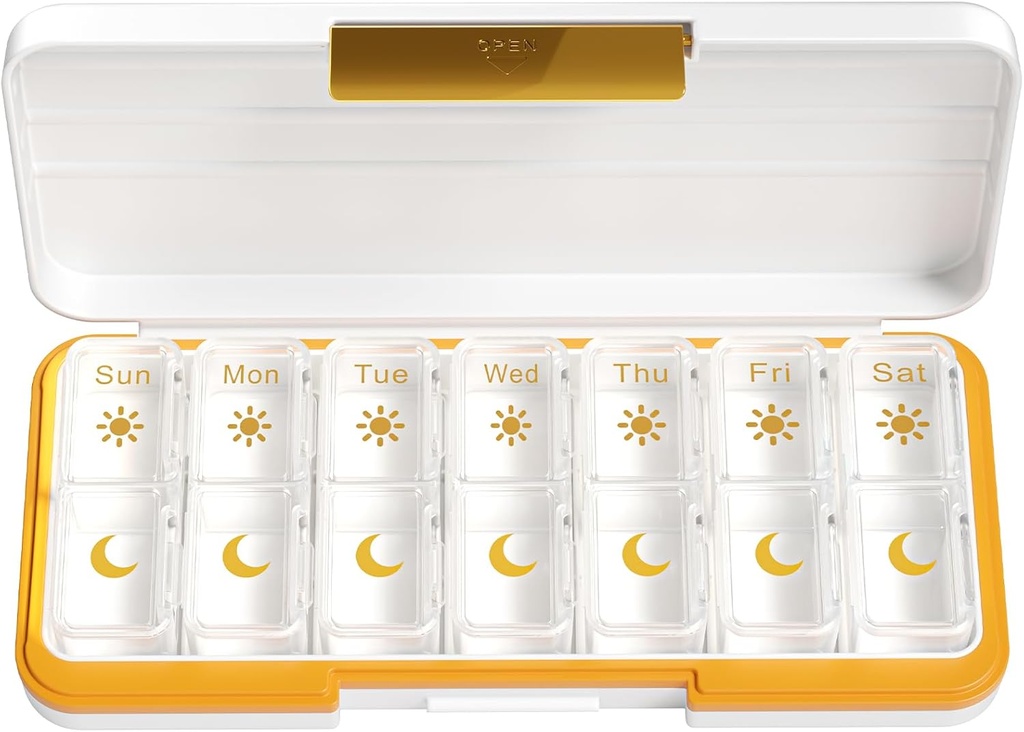 Zoksi Am Pm Pill Organizator 7 Dzień, Cotygodniowe Pill Box 2 razy dziennie, Medicine Pill Organizator z oddzielnym składem, Travel Pill Case Dispenser Przenośne dla witamin, Oleje rybne, Leki (biały)
