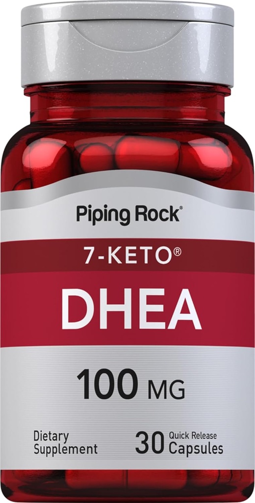 Piping Rock DHEA Suplement dla kobiet i mężczyzn 124; 100mg 124; 30 Kapsułki 124; 7- Keto 124; Dehydroepiandrosteron 124; Non- GMO, Gluten Free