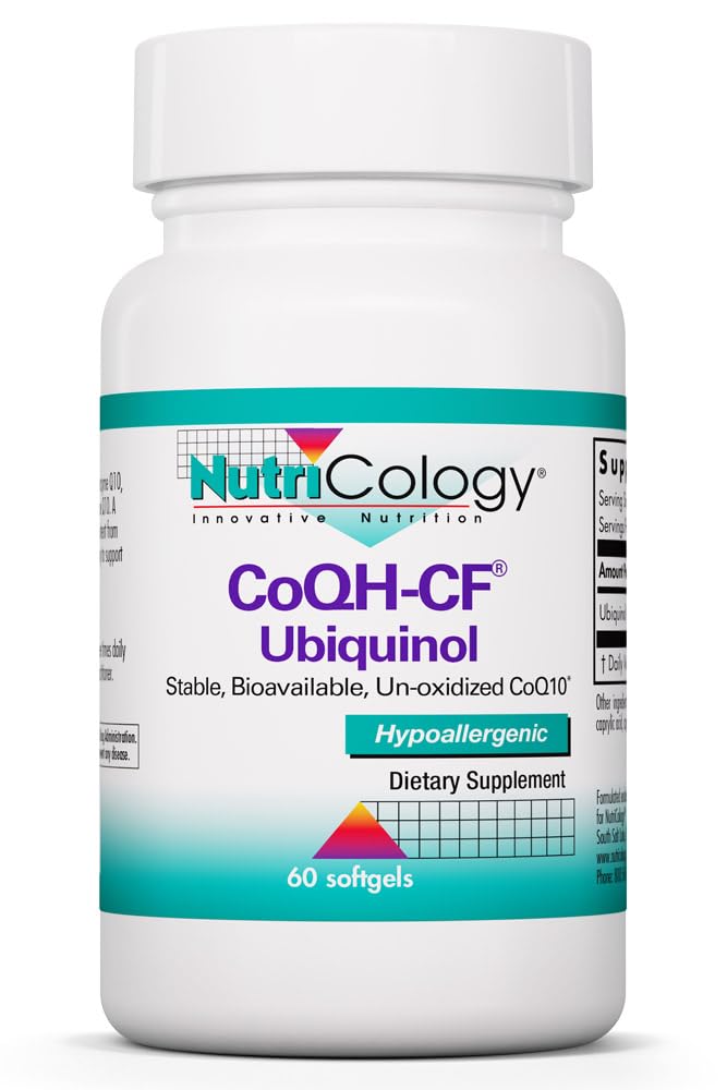 Nutricology CoQH- CF Ubichinol 100mg Supplement - Un- Oxidized CoQ10, Wspomaga zdrowie układu sercowo-naczyniowego, Wsparcie układu immunologicznego, Stabilne, Biodostępne, Softgels - 60 Count