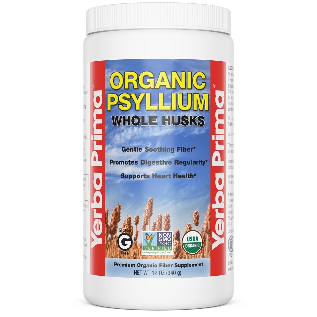 Yerba Prima Organic Psyllium Whole Husks 12 oz - Natural Dietary Fiber Supplement, Non GMO, Gluten Free, Keto i Vegan Friendly for Regularny Wsparcie, Unflavored