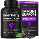 NutraChamps Elderberry z witaminą C i cynku - 5 w 1 Suplement odporności, 10,000mg Sambucus Black Elderberry Kapsułki z witaminą D3 5000 IU, Sambucus Elderberry Extract Immune Support dla dorosłych