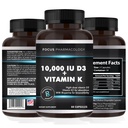 Witamina K2 z suplementem D3 do kości 124; Heart Health Non-GMO Formuła 10 000 j.m. Witamina D3 & 200 µg Witamina K2 (MK7)