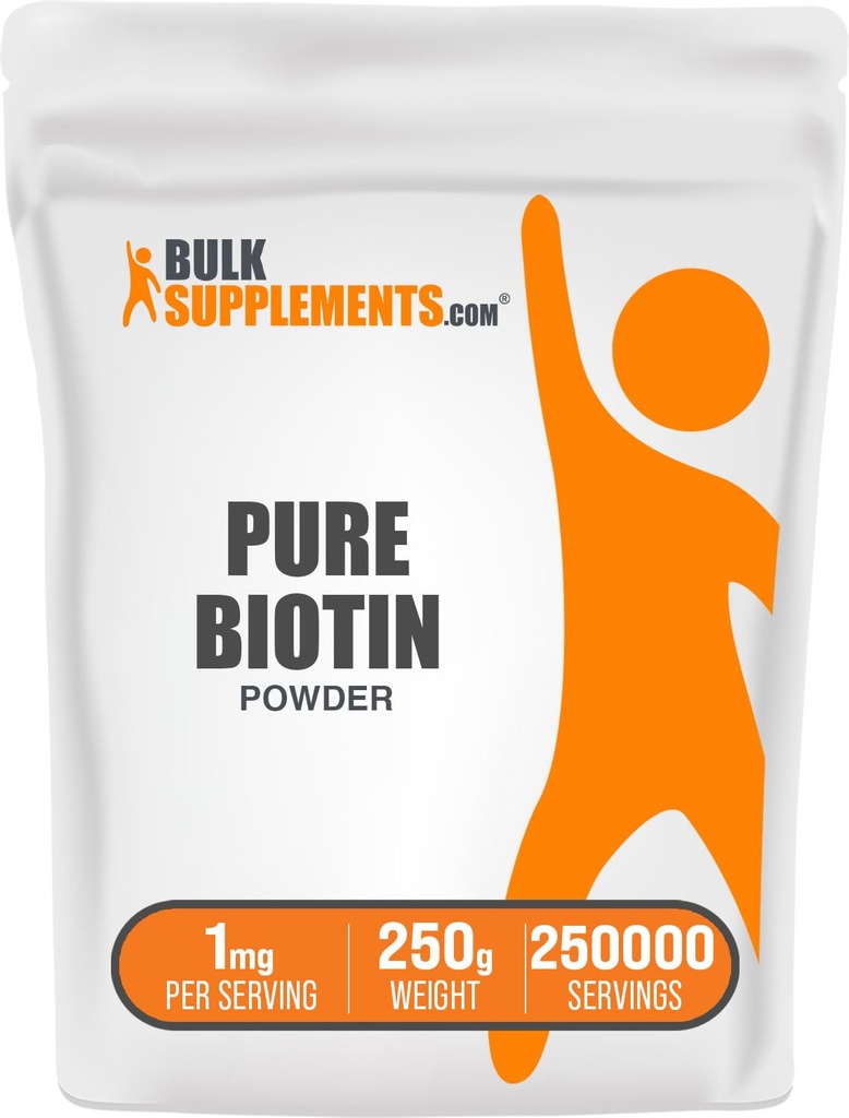 BulkSupplements.com Pure Biotin Powder - as Vitamin B7, Biotin Vitamins for Hair, Skin and Nails - Gluten Free, 1mg per Serving, 250g (8.8 oz) (Pack of 1)