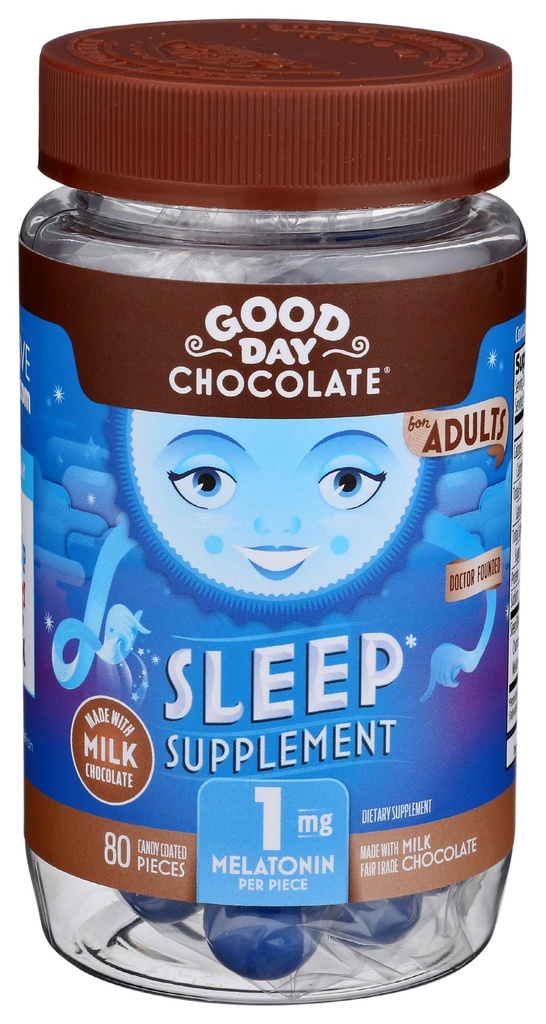 Good Day Czekoladowa Melatonina dla dorosłych [80 Count] - Fair Trade Non-GMO Czekolada z rumianku i melatoniny 1 mg - Dorośli Melatonina, Dorosły Natural Sleep Aid Supplement
