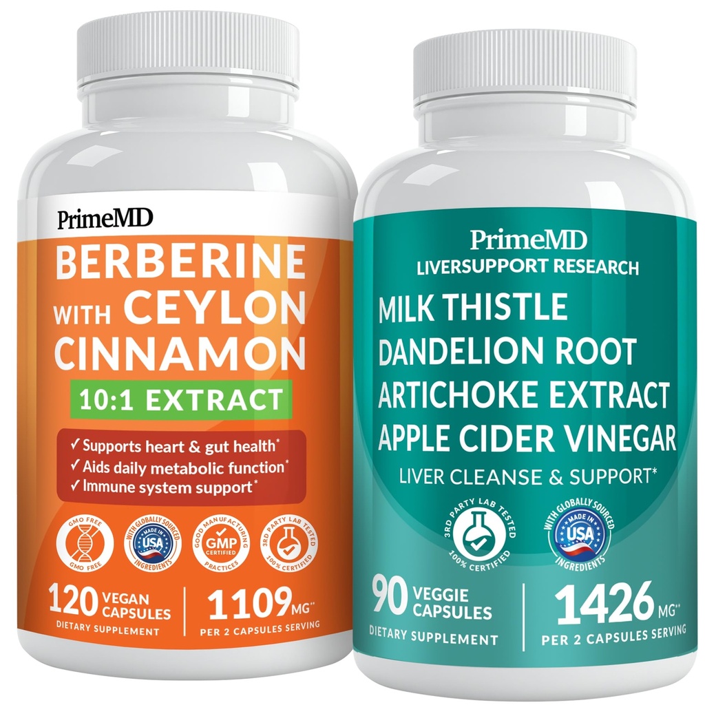 PrimeMD 21- in-1 Berberine Supplement with Ceylon Cynamon, Chrom, Bitter Melon i Green Tea Extract (120 ct) &