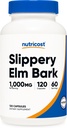Nutricost Slippery Elm Bark Kapsułki 1000mg Per Serving, 120 Kapsułki - Non-GMO, Gluten Free, Wegetariański Przyjazny
