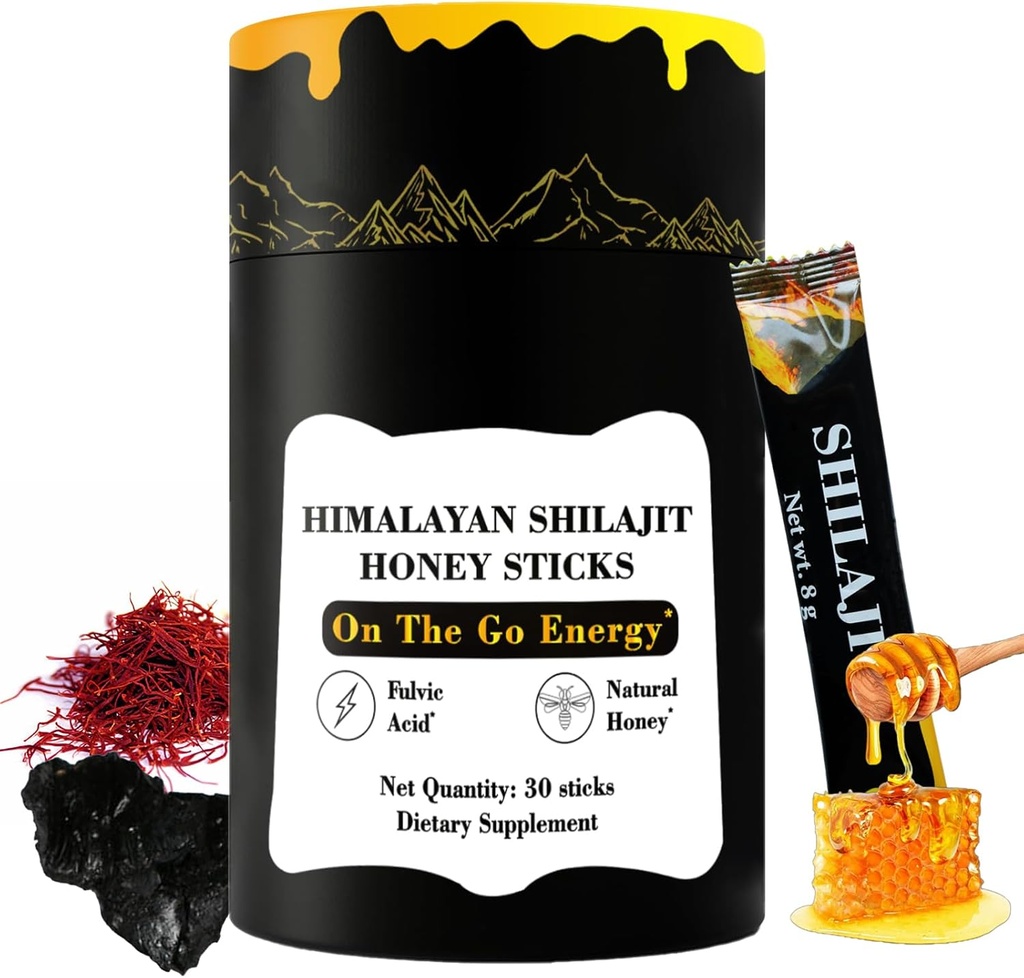 Himalajski Pure Nutrity Shilajit Honey Sticks Gold- Saffron, Miód - 75% Kwas Fulvic, 85 + Minerały śladowe - dla mężczyzn Kobiety - 30 Sticks (Shilajit Honey 30 Sticks)