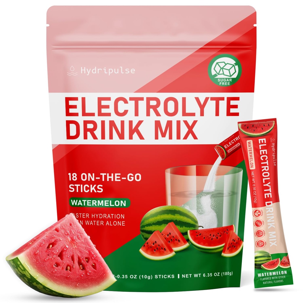 Pakiety proszkowe Electrolytes - Bezcukrowe, Naturalnie aromatyzowane, 10 Electrolyte & Vitamin Electrolyte Drink Mix - Arbuz Flavors, Keto Friendly, Wegan, Non-GMO, 18 Pakiety