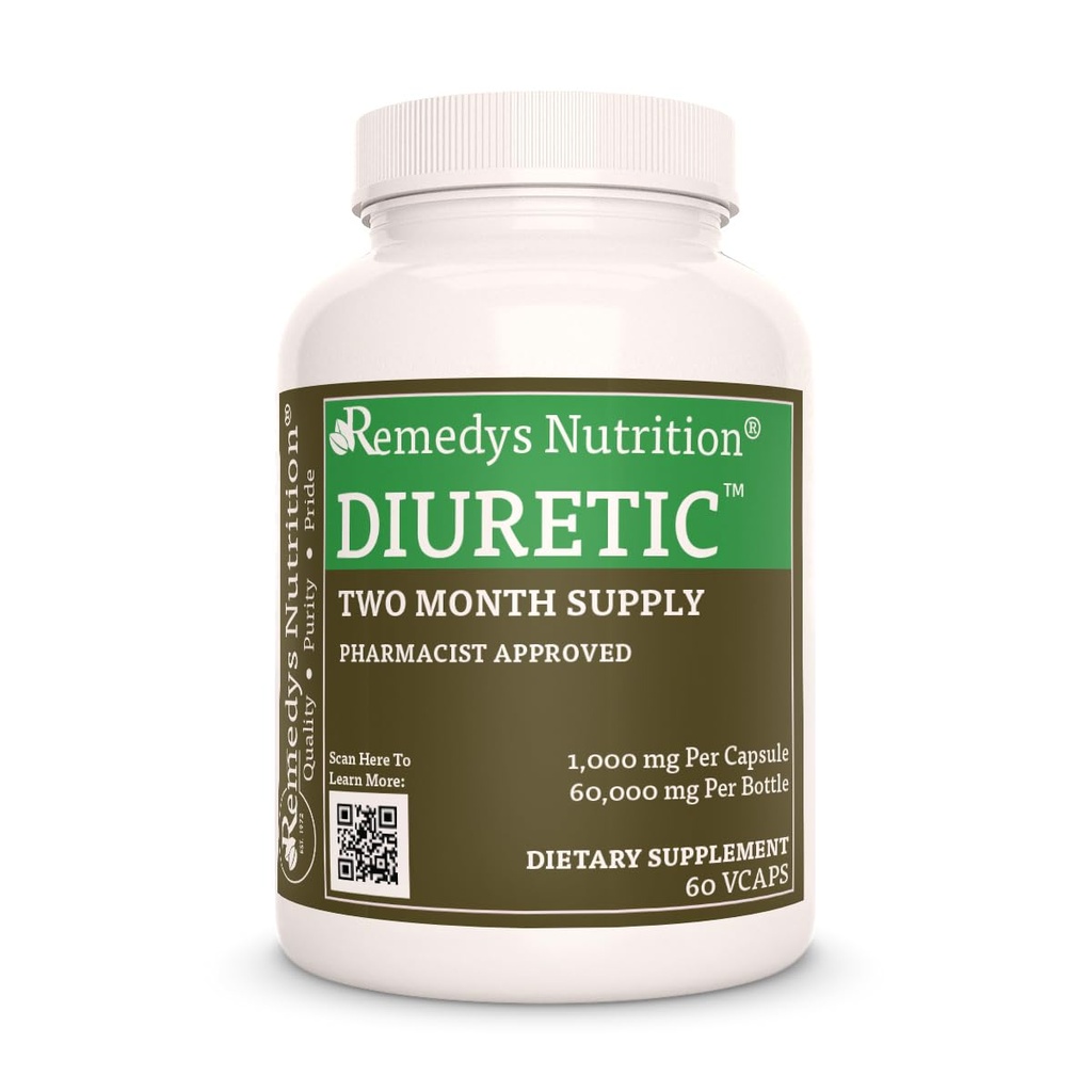 Remedy 's Nutrition Diuretic ™ Remedy 124; 1000 mg, 60 Kapsułek Wegańskich Ziołowych Suplementów diety 124; Dwa miesiące Dostawy
