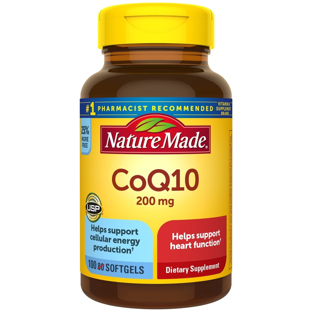 Nature Made CoQ10 200 mg, Suplement diety dla zdrowia serca i produkcji energii komórkowej, 100 Softgels, 100 Day Supply