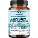 Magnezu Ashwagandha Relax, Relaks, Relaks, Relax, Relax Mood & Sleep Support Relaks 124; Mag Citrate & Oxide 400 mg + Ashwagandha 500 mg Relaks, Relaks, Relaks, Relaks, Relax Mood & Sleep Support