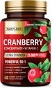 Built by Nature Cranberry Pills 25,000mg - Extra Strength 50:1 Concentrate Extract with Vitamin C - Urinary Tract Health Supplement for Women - Non-GMO, Sugar Free, Vegan - 60 Capsules