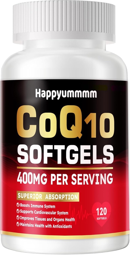 CoQ10- 400mg- Softgels z PQQ, Omega-3, Koenzym Q10 (Ubichinon) Suplement do Wysokiej Absorpcji, Powerful- Przeciwutleniacz, Wsparcie Heart & Energy-Production, 120 Sługi.