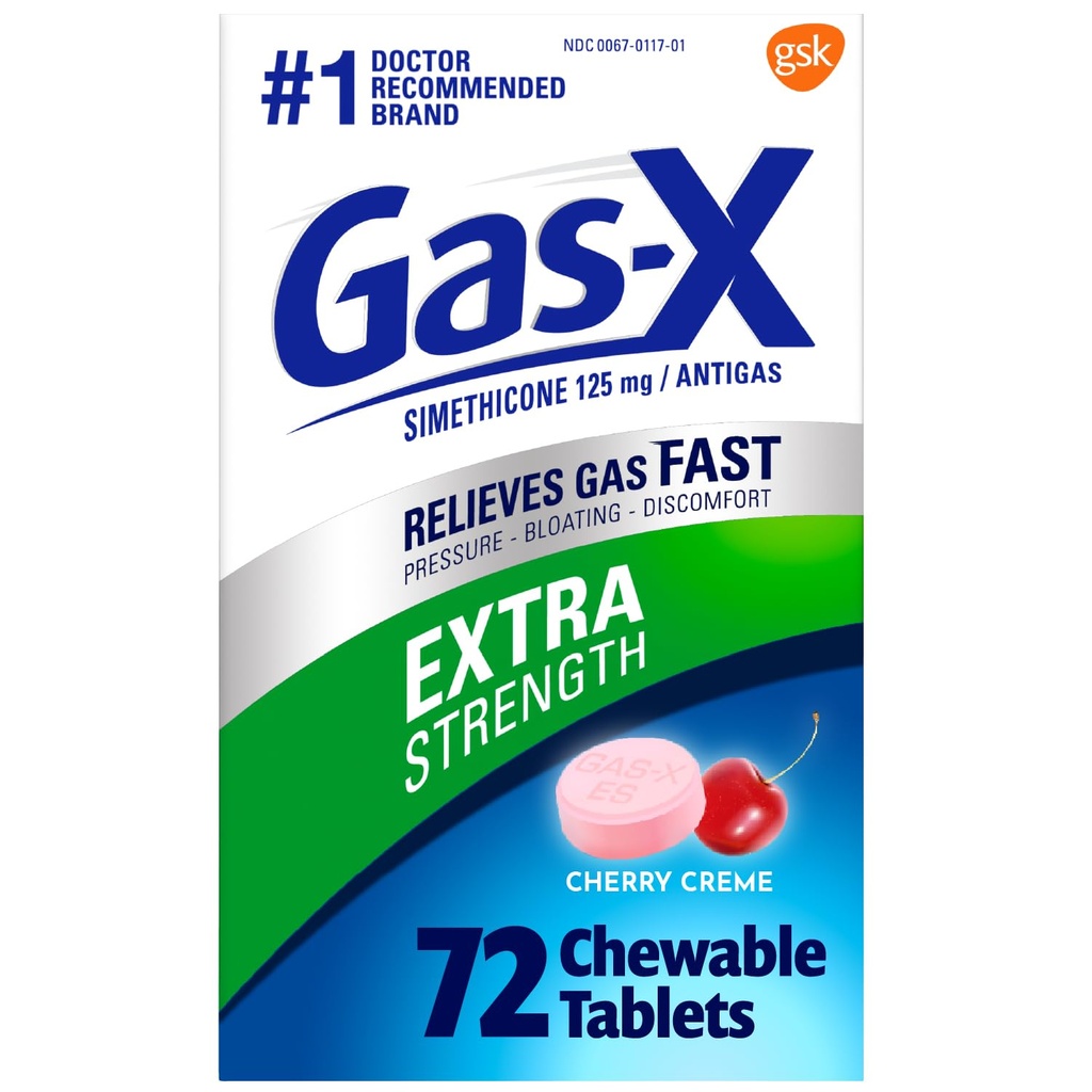 Gas- X Extra Siła Relief gazowy tabletki z Simeticone 125 mg dla Bloating Relief, Cherry - 72 Hrabia