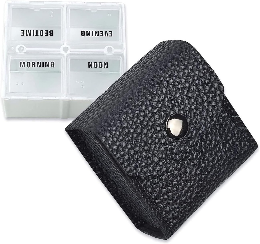 VOFOON Small Pill Organizer, Travel Pill Box for Purse, Pocket Pill Container, 4 razy dziennie Portable Medicine Witamina Case, Fish Oil Supplement Box (4 Komory, 4X- SU)