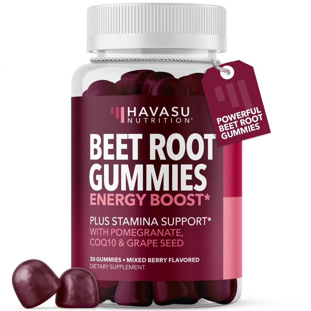 Gummy buraczane z COQ10 & Granatem - Suplement tlenku azotu dla mężczyzn i kobiet - Buraki buraczane dla wytrwałości, performance, recovery - Wegan, Non-GMO, Gluten Free - Mieszany aromat jagodowy, 30 Count