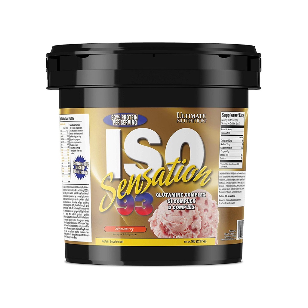Ultimate Nutrition Iso Sensation 93 z glutaminą, izolat białka serwatki w proszku, 30 gramów białka, niskokaloryczne shakes białka, Keto Friendly, 5 funtów, truskawkowy aromat