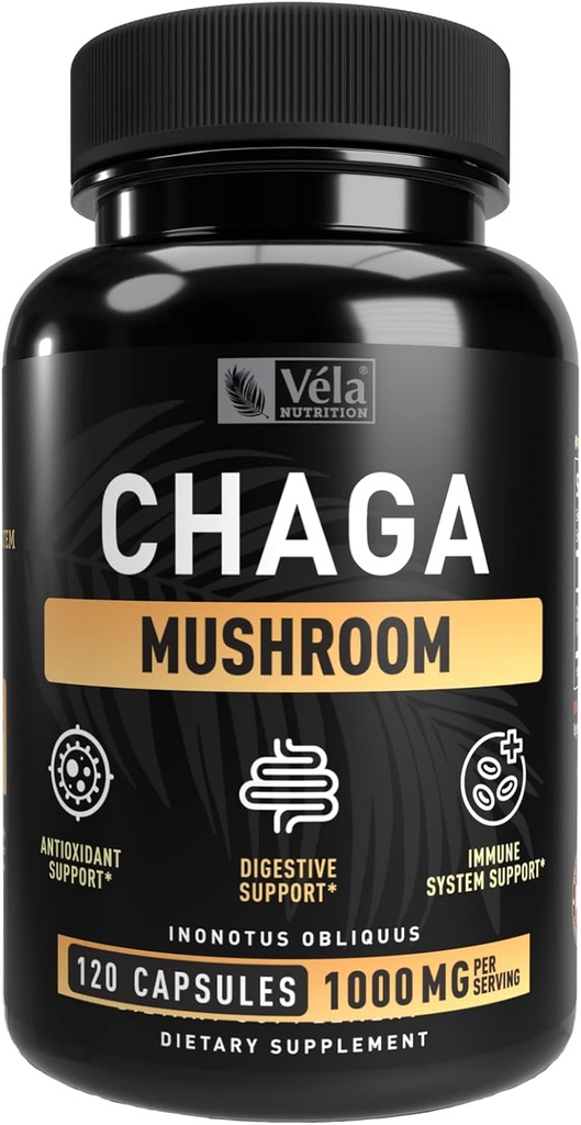 Vela 's Chaga Mushroom Supplement Mushroom Capsule 124; 1500 mg na serwowanie 124; 120 Capsules (Chaga Mushroom (120 Count))