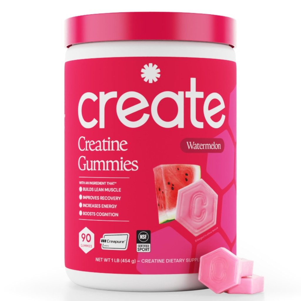 Stwórz jednowodzian gumek dla mężczyzn i kobiet - Boost Focus, Siła, i Endurance, Anti-Melting Formula, Wegan, Gluten- Free, Non-GMO, 1.5 Gram Creamine per Gummy (Arbuz, 90 ct)