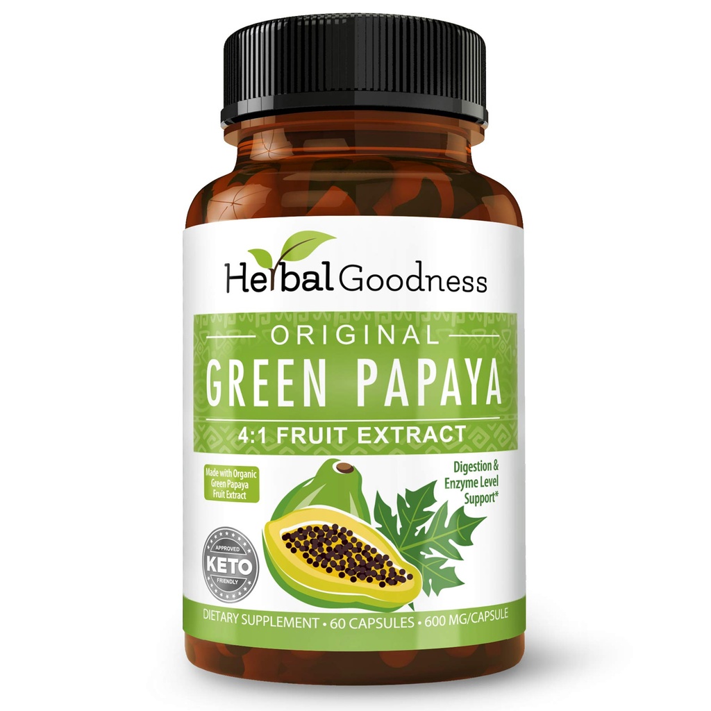 Ekstrakt Green Papaya Fruit Kapsułki - Organiczne Enzymy Papaya z Prebiotykami i Probiotykami dla Zdrowia Żywieniowego - Super Enzymy Digestive, Immune Support- 60 Kapsułki, Made in USA