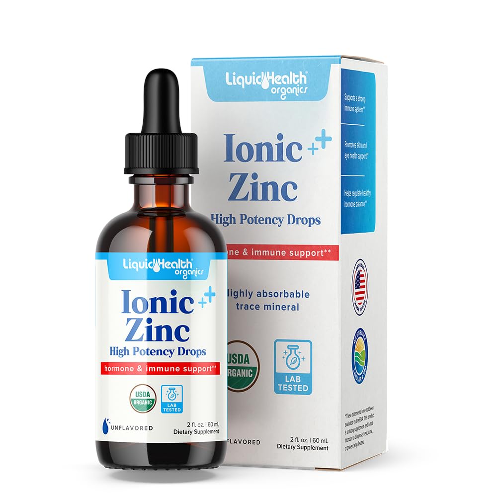 Liquidhealth USDA Organic Jonic Cynk Wysokiej Potliwości Krople - Tracki mineralny suplement witaminy dla dorosłych i dzieci - Immune & Digestive Support, Skin & Shound Health - USA Made, Wegan, Non-GMO (2 oz)
