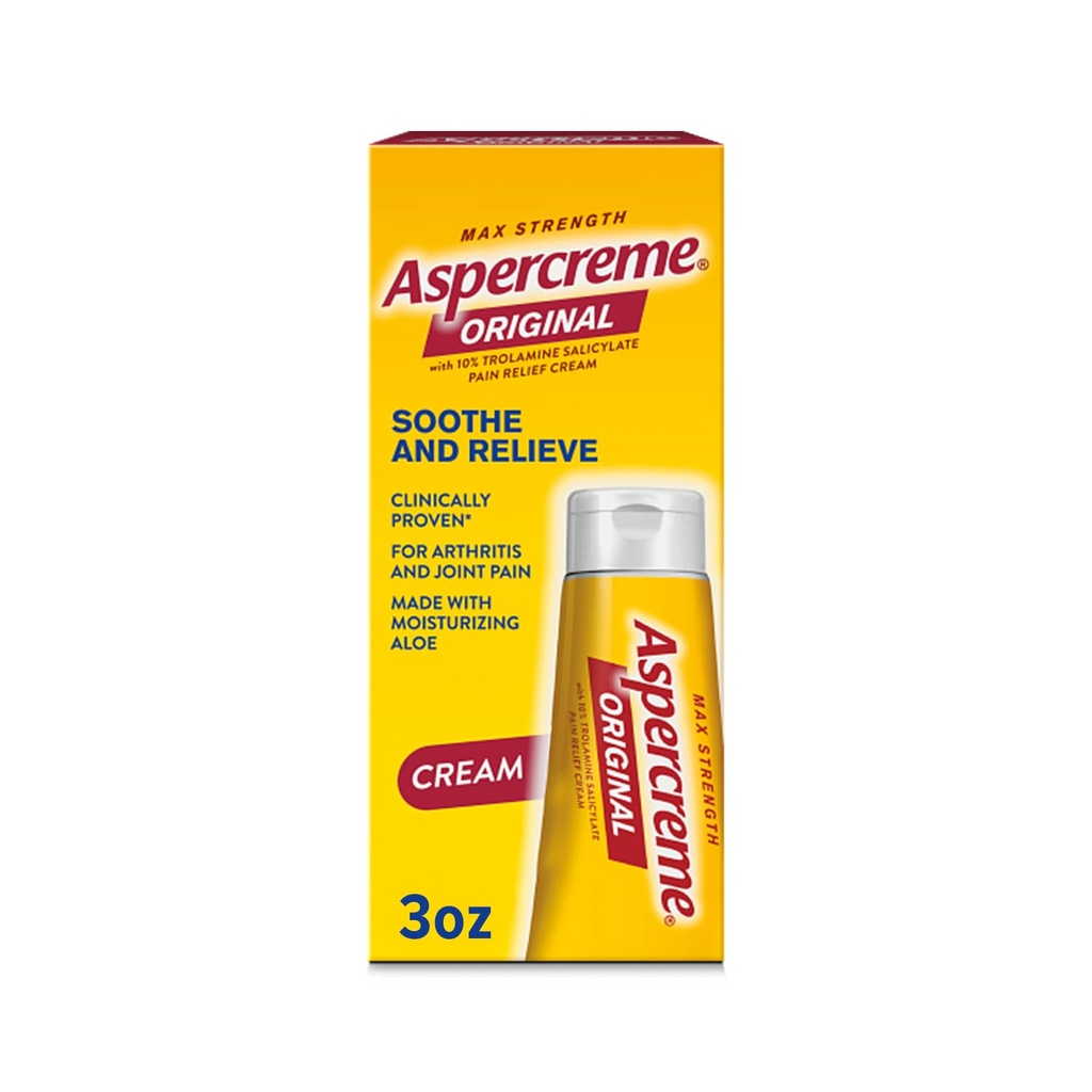 Aspercreme Original Pain Relief Cream for Arthritis, Joint & Muscle Pain, Non-Greasy Topical Analgesic with Moisturizing Aloe & Max-Strength 10% Trolamine Salicylate, 3 oz.