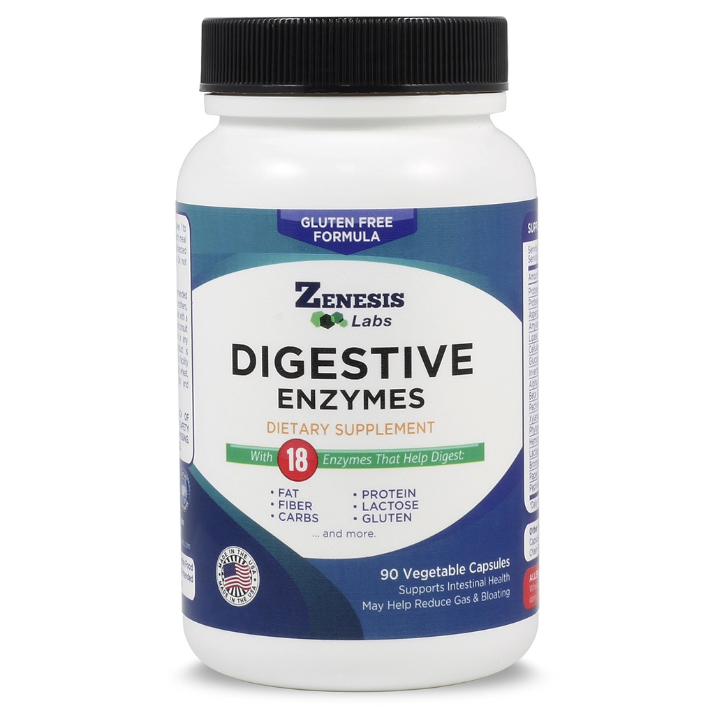 Zenesis Labs Digestive Enzymes - z Amylase, Bromelain, Protape, Lipase, & 14 Inne Enzymy - 90 Kapsułki