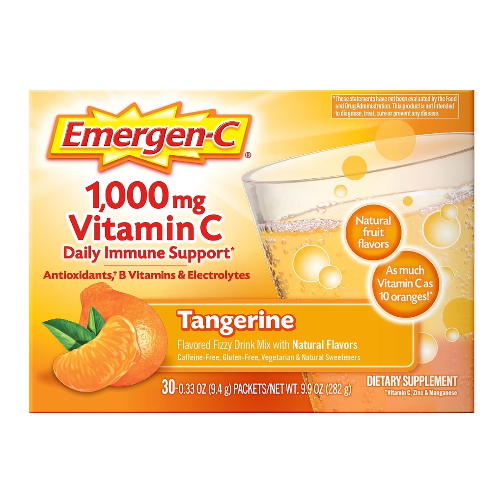 Emergen- C 1000mg Witamina C Proszek immunologiczny Tangerine 30CT zawiera cynku, mangan, 7 B Witaminy i elektrolity do powrotu do szkoły Essentials