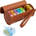 FGcase Cotygodniowy Pill Organizator 2 razy w dniu Duży 7 dzień Rainbow Pill Box z brązowym PU skórzanej skrzyni Przenośny pojemnik na leki podróży AM PM Pill Box na witaminy, Oleje rybne, Medycyna, Suplementy