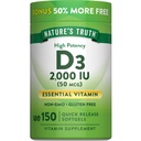Nature 's Truth Witamina D3 2000 IU Softgels dla dorosłych 124; 150 Hrabia 124; Wysoka potencja 124; Non-GMO i gluten suplement wolny