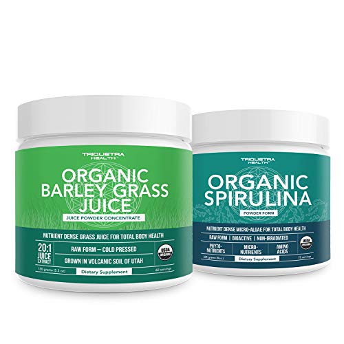 Triquetra Health Organic Spirulina Powder 8 oz. Plus organiczny sok z trawy w proszku 5,3 oz.