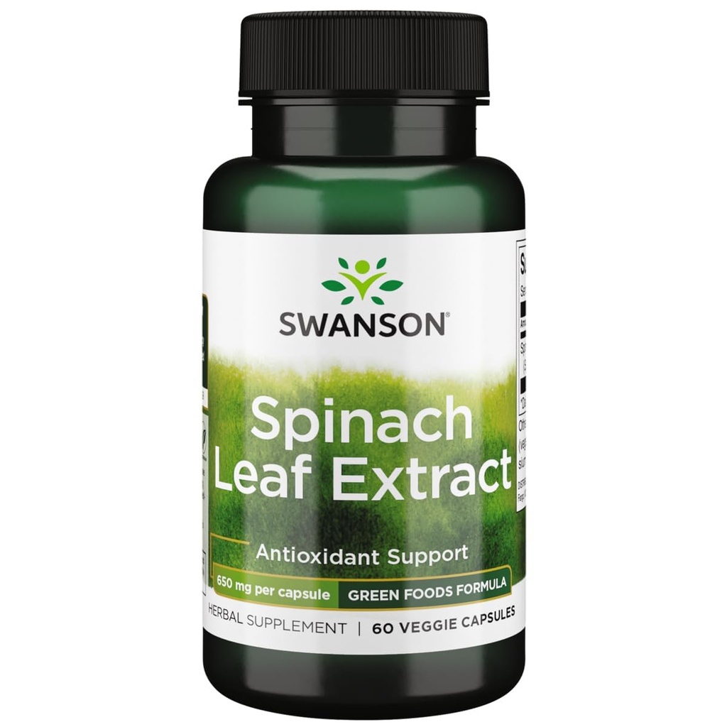 Swanson Spinach Leaf Extract - Herbal Supplement Promowanie ogólnego zdrowia - Green Foods Formula w / Korzystne Thylakoids & Chlorophyll - (60 Veggie kapsułki, 650mg każdy)