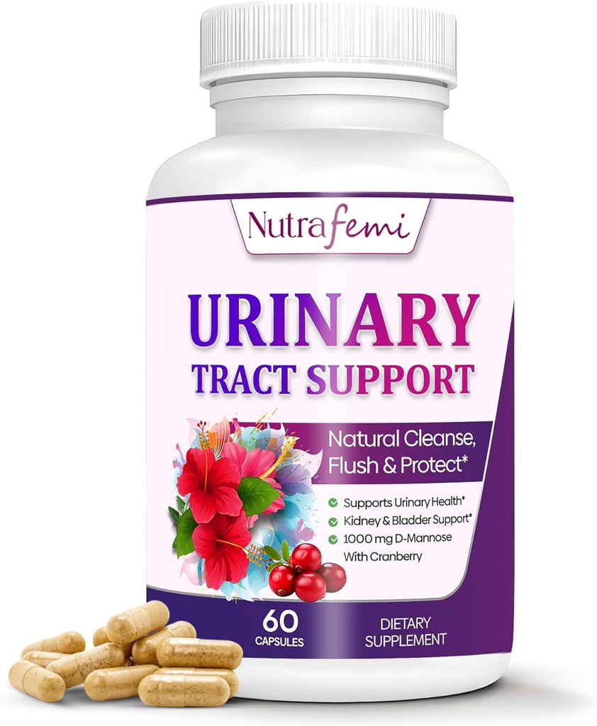 Naturalne Urynary Tract Health Supplements for Women, UTI Health Support, Flushes Impurities and Cleanses Urnary System, Bladder Support, D- Mannose with Cranberry, Dandelion & Hibiscus