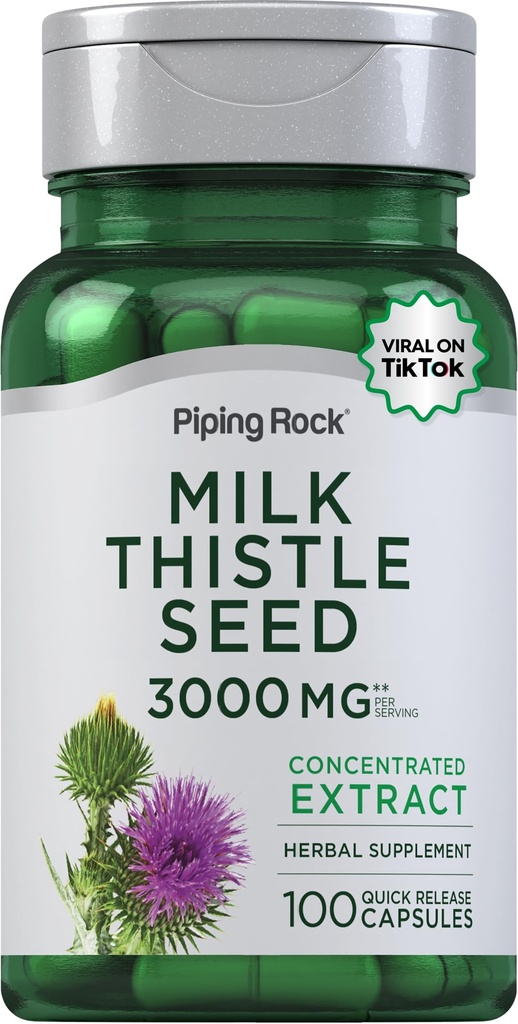 Piping Rock Milk Thistle Supplement 3000mg Xiv 124; 100 kapsułki Xiv; koncentrat Herbal Extract Xiv 124; Non-GMO, Gluten Free