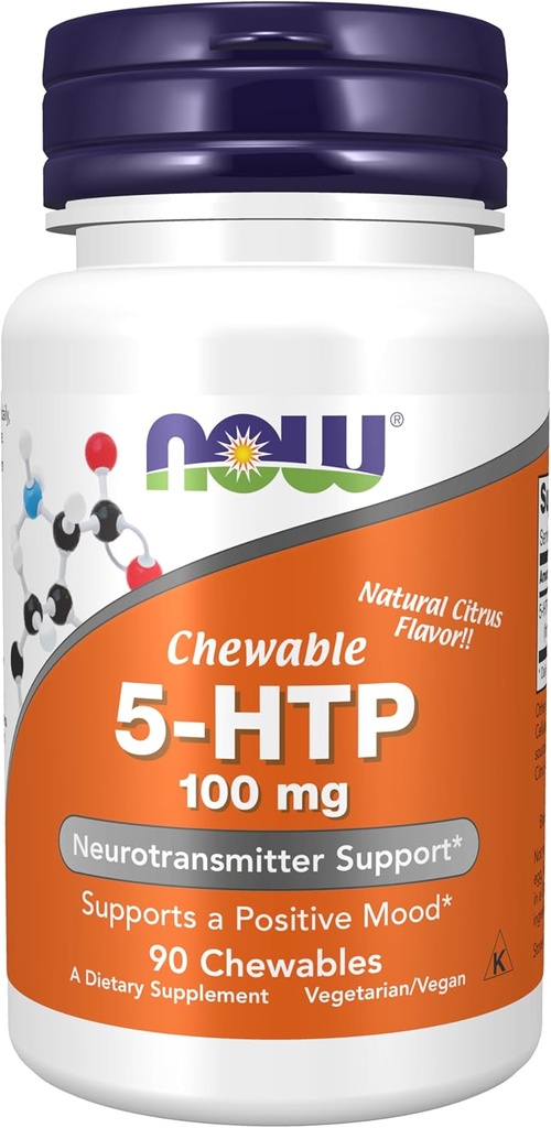 Teraz żywności Suplementy, 5- HTP (5- hydroksytryptofan) 100 mg, Neurotransmiter Wsparcie *, 90 Chewables