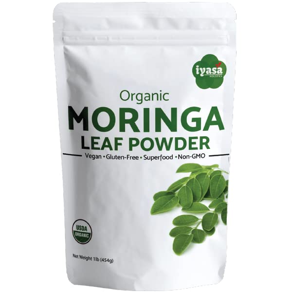 Iyasa Holistics Organic Moringa Leaf Powder 16 oz - USDA Certified Pure Moringa Oleifera Superfood Powder - Green Smoothie, Tea, Energy Booster - Pure Ayurveda Products