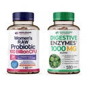 Zdrowy Wellness Dr. Spreparowane Surowe Probiotyki dla kobiet 100 Miliard CFU + Enzymy Żywieniowe 1000MG Plus Prebiotyki i suplement do probiotyki Bundle