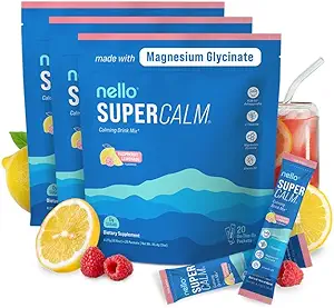 Nello Supercalm Drink Mix - Ashwagandha KSM 66, Magnezu Glycinate & L- Theanine Supplement, Witamina D3 - Ashwagandha Root Extract (3- Pack)