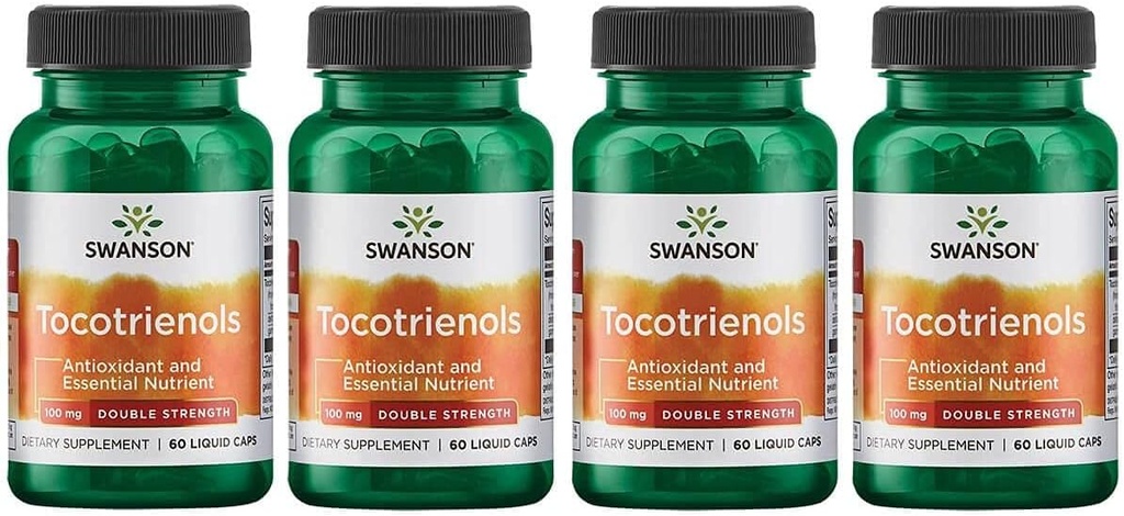 Swanson Double Strength Tocotrienols - Przeciwutleniacz - (60 Kapsułek w płynie, 100 mg każdy) 4 opakowania