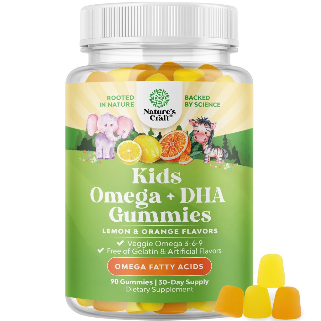 Dzieci DHA Omega 3 Gumiaki dla dzieci - Pyszne ryby wolne DHA Omega 3 Gumiaki z Wegetarianinem 6 9 dla Vision Mózg & Immunitet - Nie GMO Suplement Ryby & Gluten Darmowe 1 Miesiąc