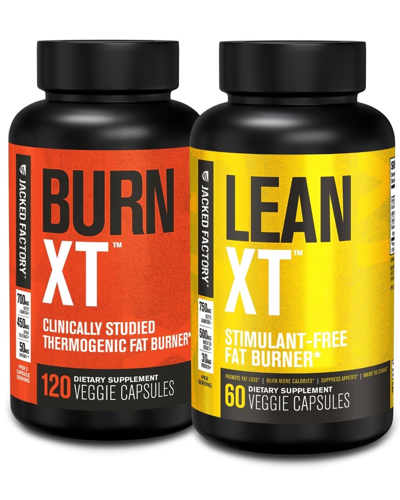Jacked Factory Burn- XT Klinicznie badane tłuszcz Burner & Weight Loss Supplement - Appetite Supressant & Energy Booster (120 Kapsułki) & Lean- XT Kawiarnia bez tłuszczu (60 Kapsułki)